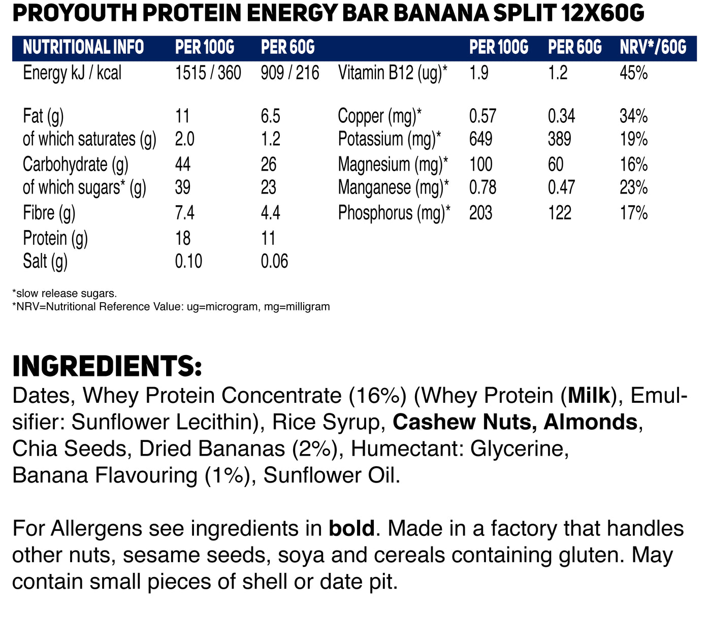 Banana Split Natural Performance Nutrition Energy Bars Multipack - 12 x 60g