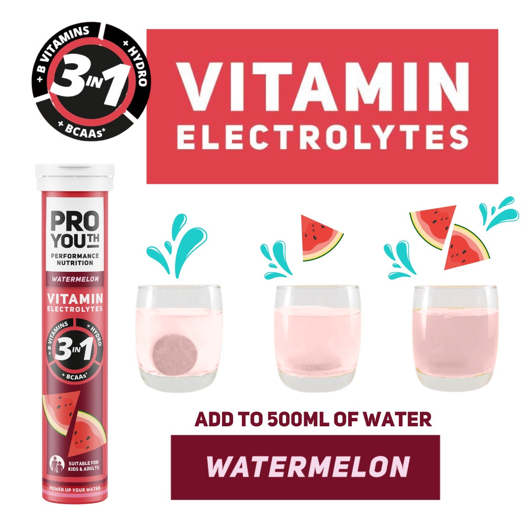 3 in 1 Vitamin Electrolytes with BCAAs - Watermelon  - 20 Tablets